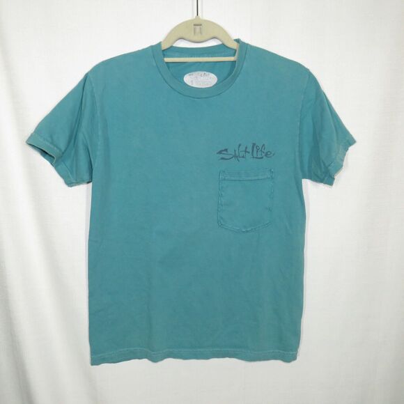Salt Life Teal Skull Compass Rose Nautical Cotton Pocket Tee Shirt Size Small - Picture 4 of 8
